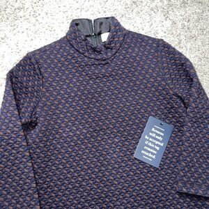 NWT Tuckernuck Womens M Blue Brown Quilted Dress 3/4 Sleeve Geometric Textured